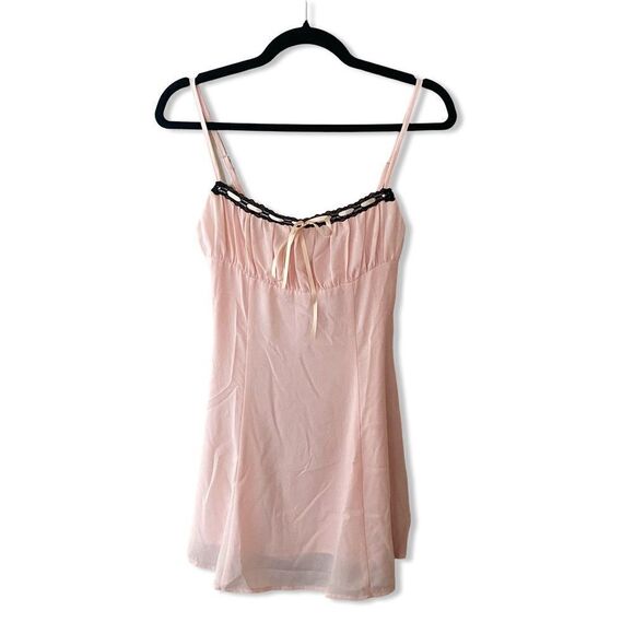 More To Come Mallory Mini Dress in Baby Pink chiffon ribbon tie slip Revolve - Picture 4 of 10